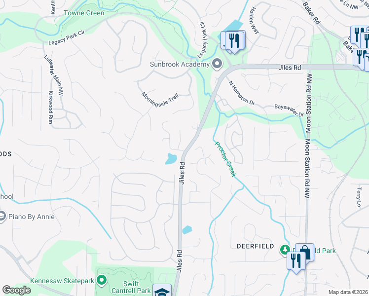 map of restaurants, bars, coffee shops, grocery stores, and more near 2800 Lone Oak Trail in Kennesaw