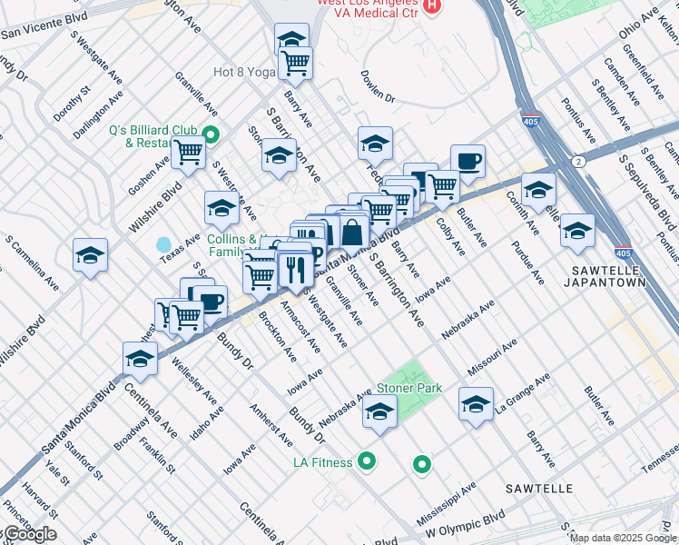 map of restaurants, bars, coffee shops, grocery stores, and more near 1515 Granville Avenue in Los Angeles