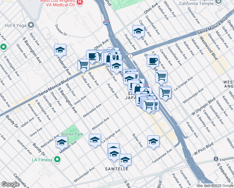 map of restaurants, bars, coffee shops, grocery stores, and more near in Los Angeles County