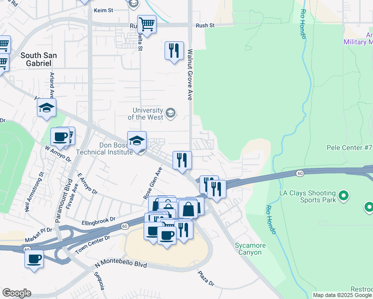 map of restaurants, bars, coffee shops, grocery stores, and more near 1129 Walnut Grove Avenue in Rosemead