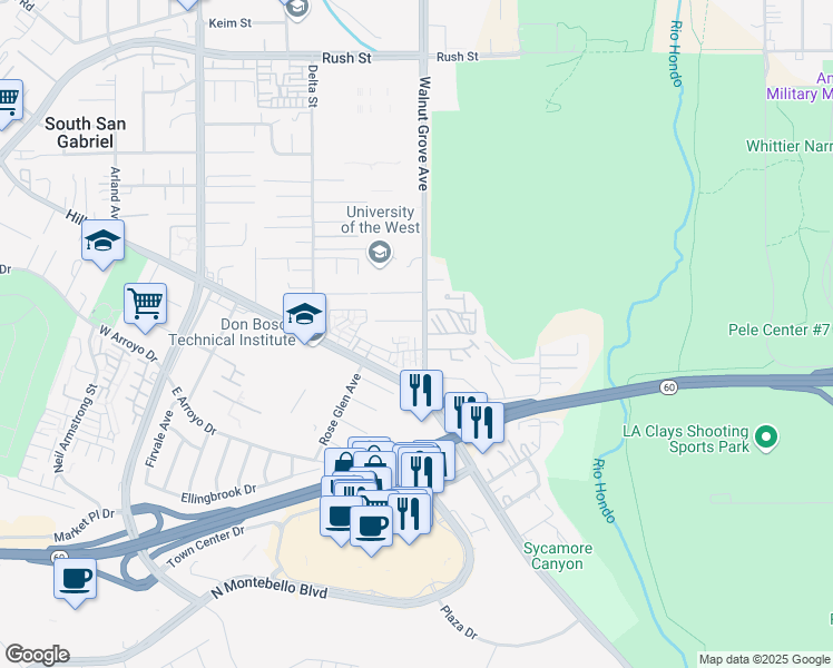 map of restaurants, bars, coffee shops, grocery stores, and more near 1129 Walnut Grove Avenue in Rosemead