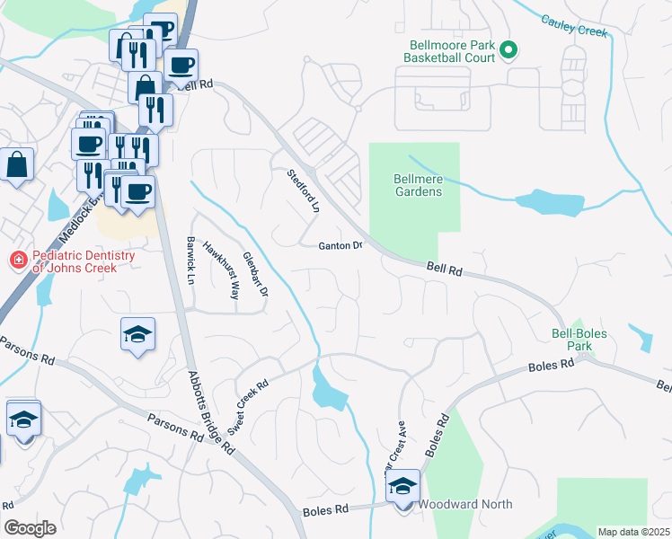 map of restaurants, bars, coffee shops, grocery stores, and more near 1110 Rugglestone Way in Duluth