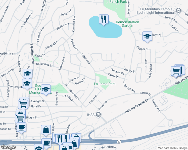map of restaurants, bars, coffee shops, grocery stores, and more near in Monterey Park
