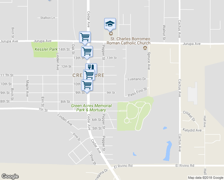 map of restaurants, bars, coffee shops, grocery stores, and more near 18852 9th St in Bloomington