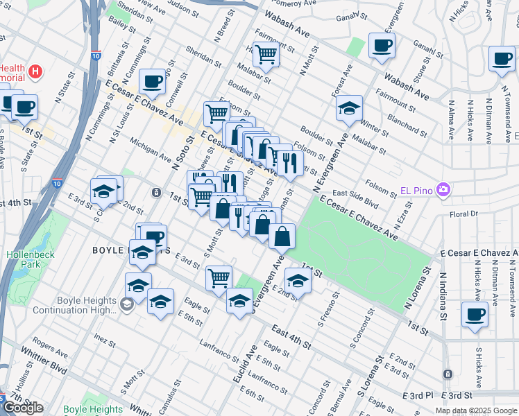 map of restaurants, bars, coffee shops, grocery stores, and more near 203 North Saratoga Street in Los Angeles