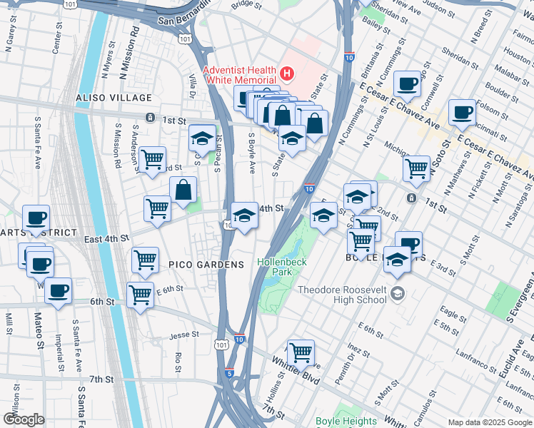 map of restaurants, bars, coffee shops, grocery stores, and more near in Los Angeles