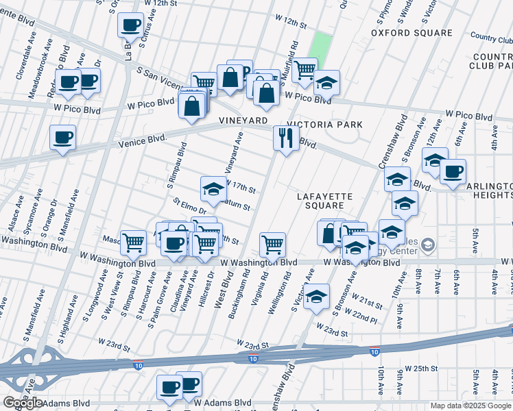 map of restaurants, bars, coffee shops, grocery stores, and more near 4508 Saturn Street in Los Angeles