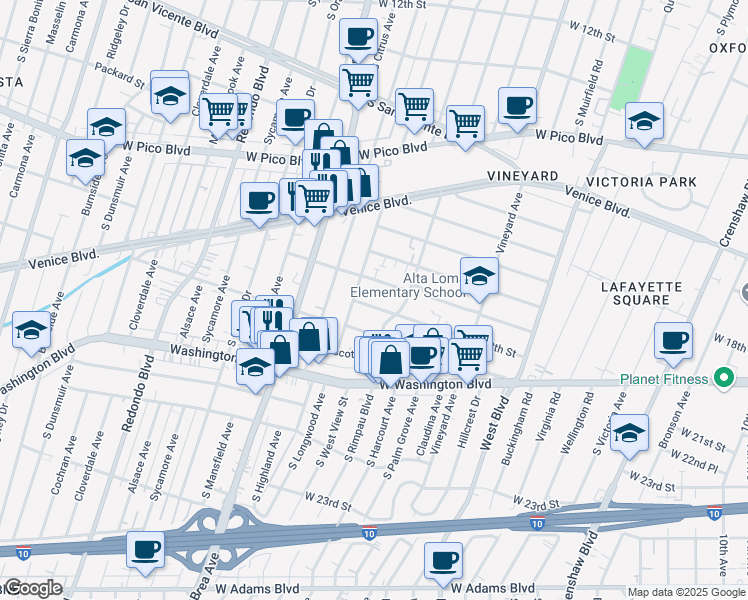 map of restaurants, bars, coffee shops, grocery stores, and more near 4848 West 18th Street in Los Angeles