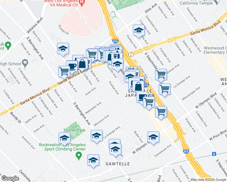 map of restaurants, bars, coffee shops, grocery stores, and more near 1748 Butler Avenue in Los Angeles