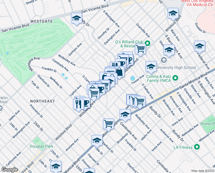 map of restaurants, bars, coffee shops, grocery stores, and more near in Los Angeles