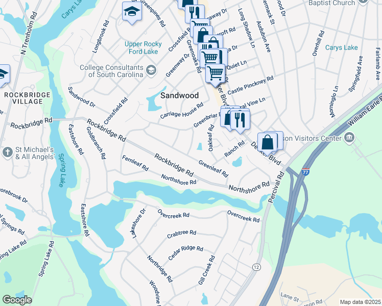 map of restaurants, bars, coffee shops, grocery stores, and more near 3622 Greenleaf Road in Columbia