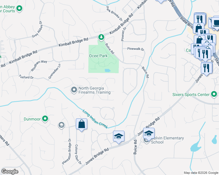 map of restaurants, bars, coffee shops, grocery stores, and more near 10745 Carrara Cove in Alpharetta