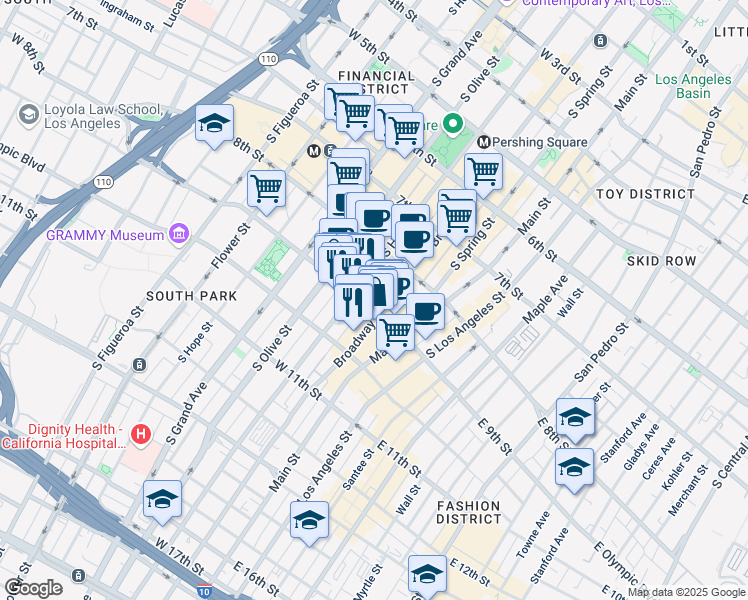 map of restaurants, bars, coffee shops, grocery stores, and more near in Los Angeles