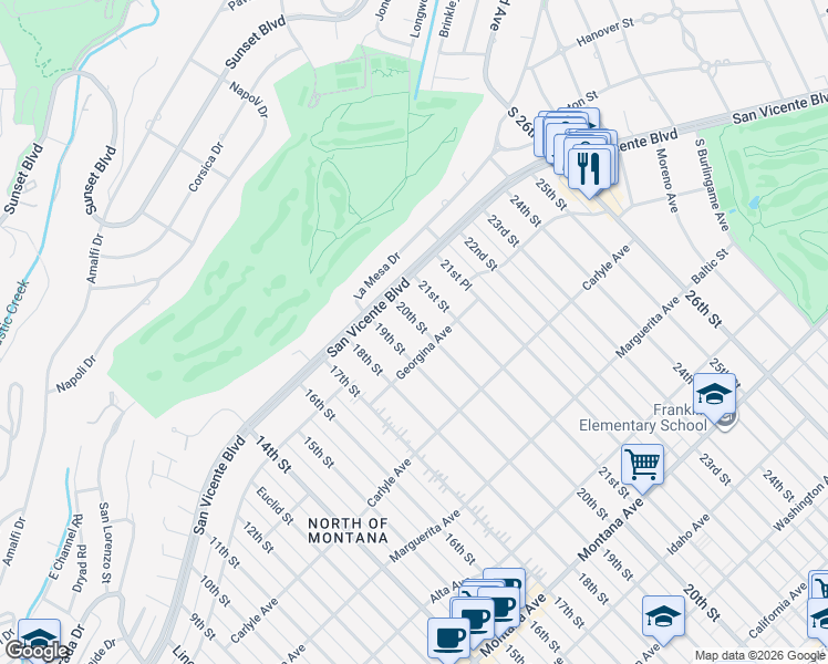 map of restaurants, bars, coffee shops, grocery stores, and more near 250 20th Street in Santa Monica