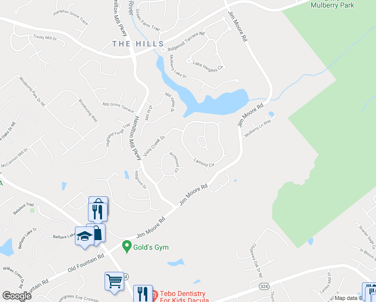 map of restaurants, bars, coffee shops, grocery stores, and more near 1170 Lamont Circle in Dacula