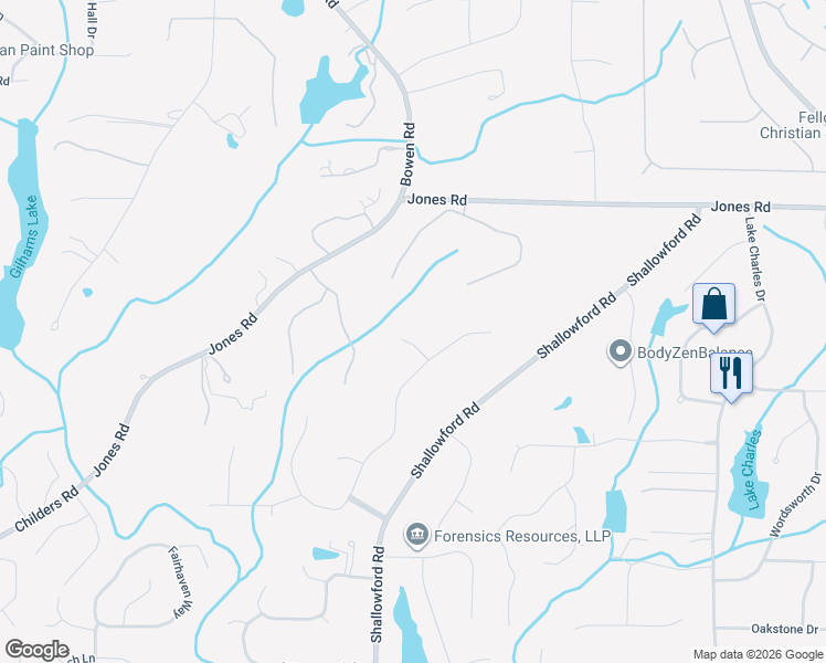 map of restaurants, bars, coffee shops, grocery stores, and more near 225 Aspen Bluff in Roswell