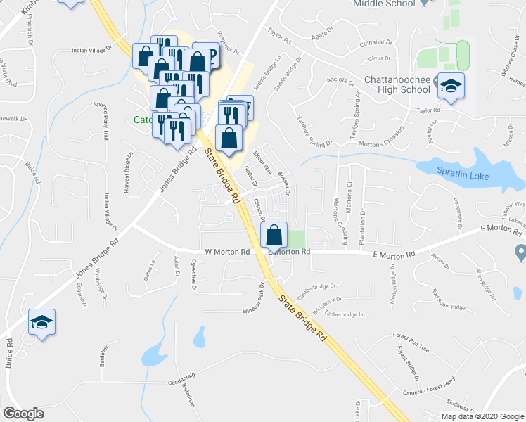 map of restaurants, bars, coffee shops, grocery stores, and more near 5017 Rosalie Road in Alpharetta