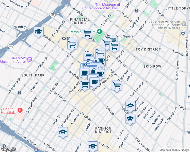 map of restaurants, bars, coffee shops, grocery stores, and more near in Los Angeles