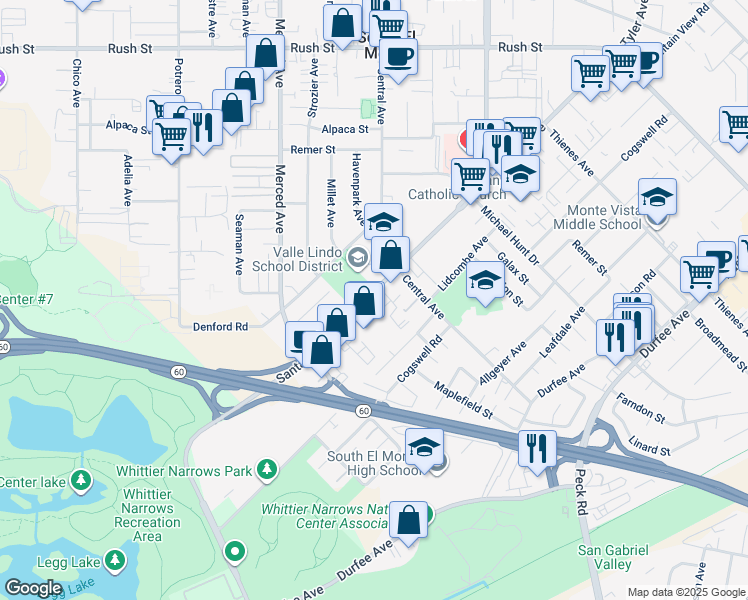map of restaurants, bars, coffee shops, grocery stores, and more near 1304 Santa Anita Avenue in South El Monte