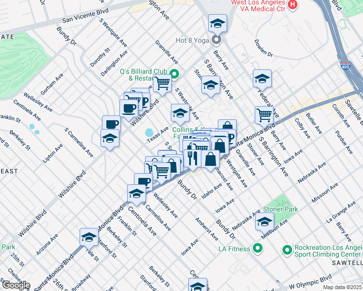 map of restaurants, bars, coffee shops, grocery stores, and more near 1407 Brockton Avenue in Los Angeles