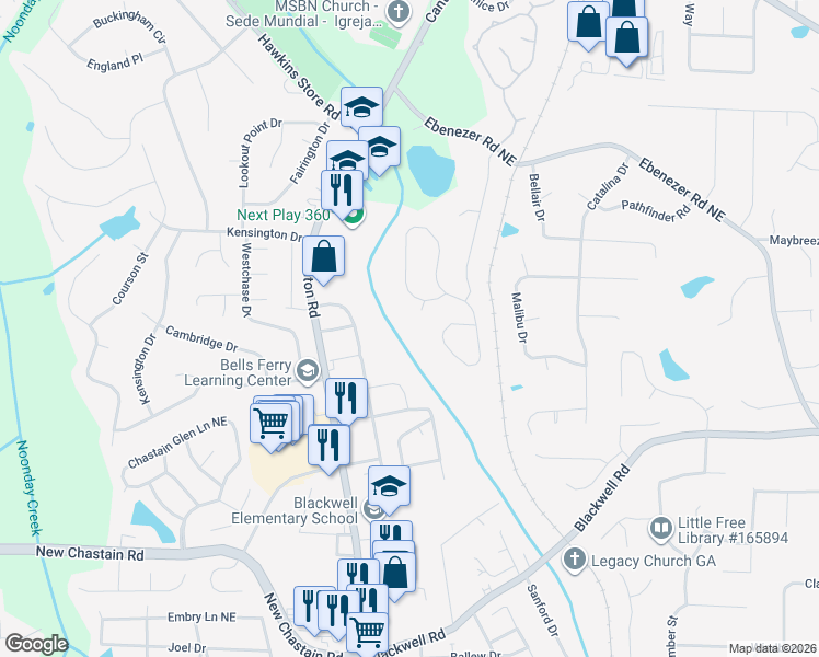 map of restaurants, bars, coffee shops, grocery stores, and more near 953 Old Farm Walk in Marietta