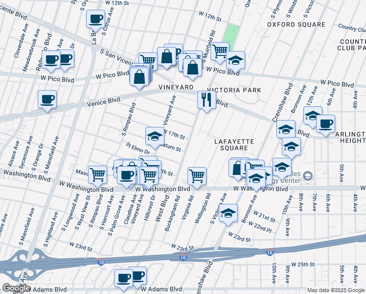 map of restaurants, bars, coffee shops, grocery stores, and more near 4507 Saturn Street in Los Angeles