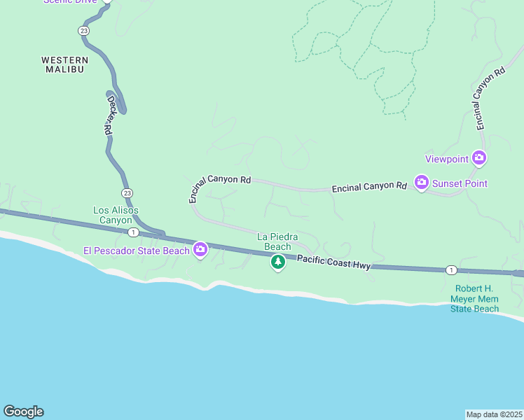map of restaurants, bars, coffee shops, grocery stores, and more near 4615 Via Vienta in Malibu