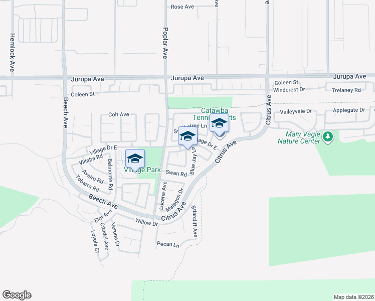 map of restaurants, bars, coffee shops, grocery stores, and more near 11625 Robin Drive in Fontana