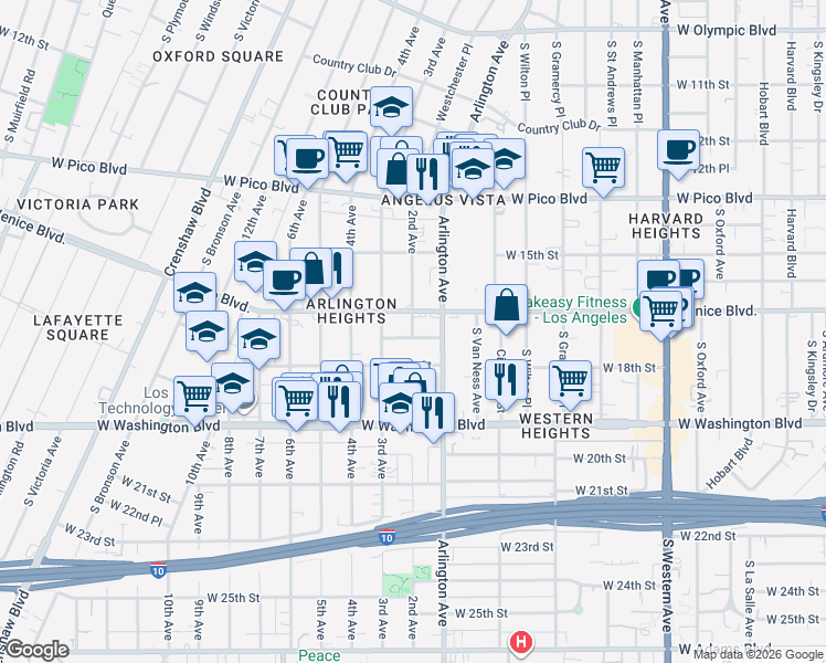 map of restaurants, bars, coffee shops, grocery stores, and more near in Los Angeles