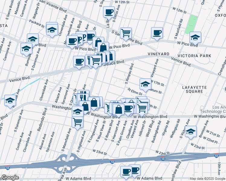 map of restaurants, bars, coffee shops, grocery stores, and more near 4848 West 18th Street in Los Angeles