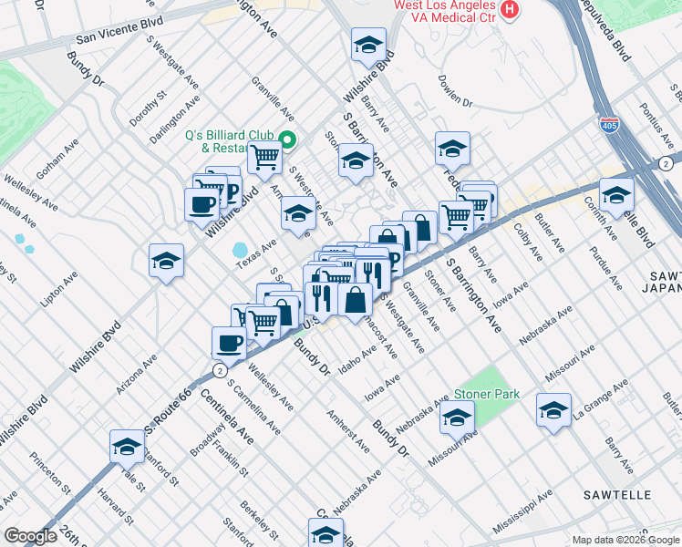 map of restaurants, bars, coffee shops, grocery stores, and more near in Los Angeles