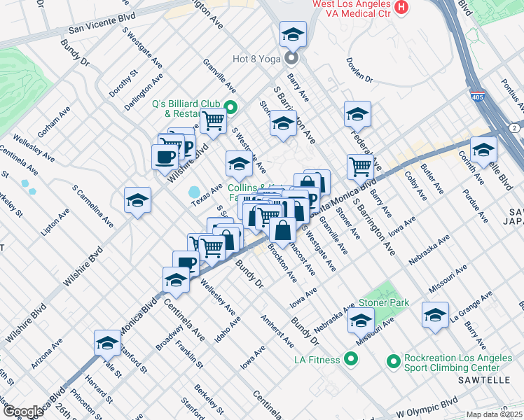 map of restaurants, bars, coffee shops, grocery stores, and more near in Los Angeles