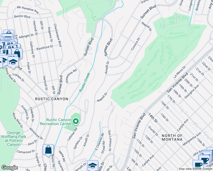 map of restaurants, bars, coffee shops, grocery stores, and more near 756 Amalfi Drive in Los Angeles