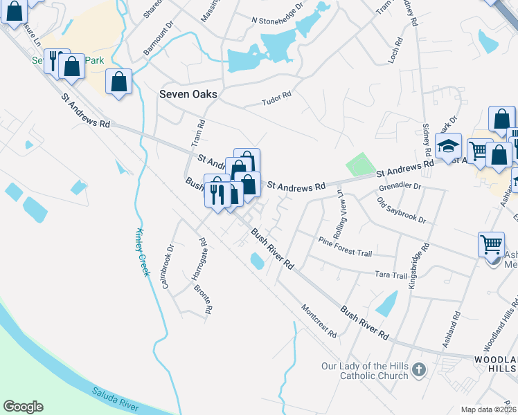 map of restaurants, bars, coffee shops, grocery stores, and more near 5 Clusters Court in Columbia