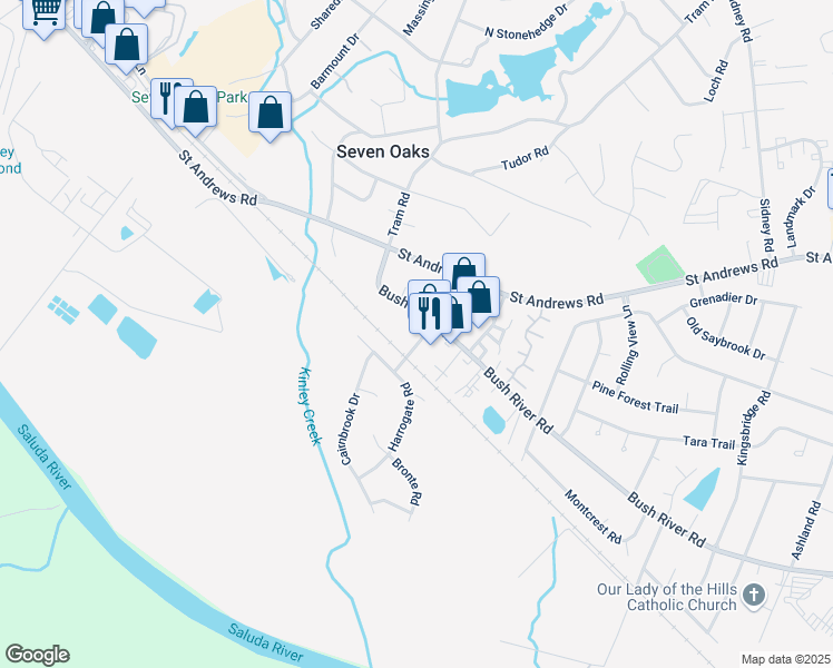 map of restaurants, bars, coffee shops, grocery stores, and more near 3715 Seawright Road in Columbia
