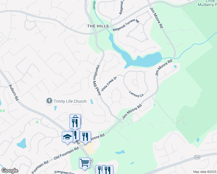 map of restaurants, bars, coffee shops, grocery stores, and more near 3390 Vista Creek Drive in Dacula