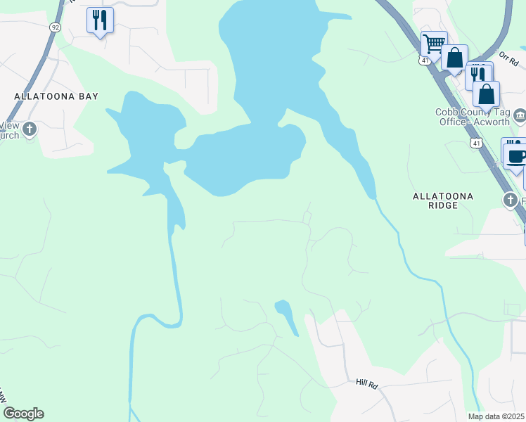 map of restaurants, bars, coffee shops, grocery stores, and more near 2641 Cacao Square in Acworth
