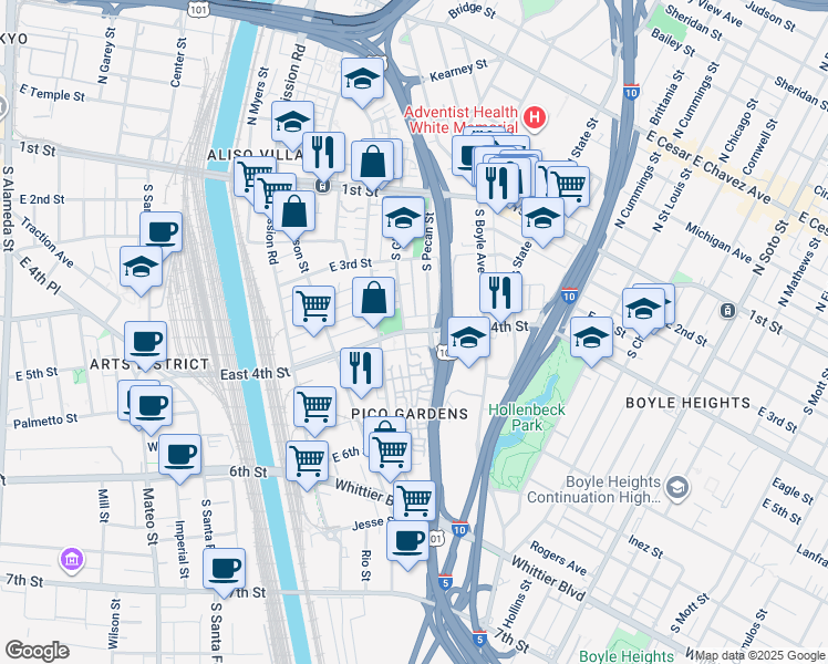 map of restaurants, bars, coffee shops, grocery stores, and more near 1612 East 4th Street in Los Angeles