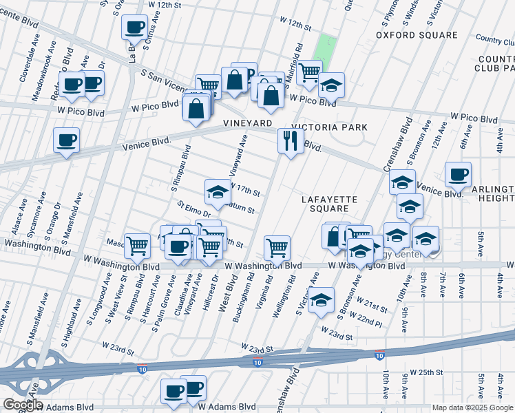 map of restaurants, bars, coffee shops, grocery stores, and more near 4507 Saturn Street in Los Angeles