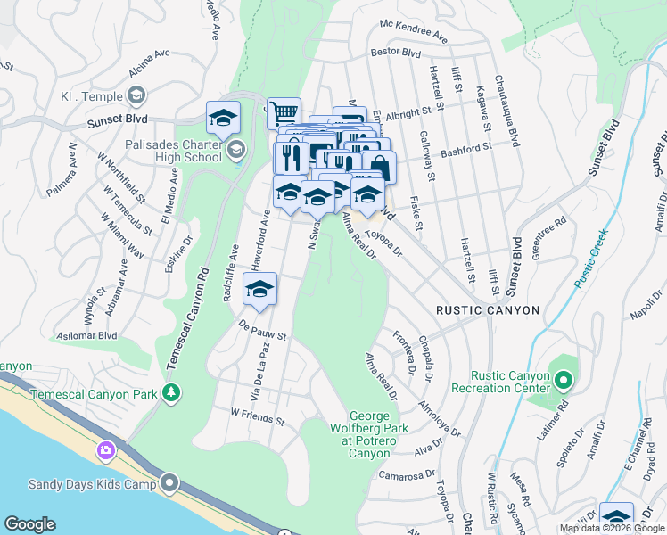 map of restaurants, bars, coffee shops, grocery stores, and more near 714 Patterson Place in Los Angeles