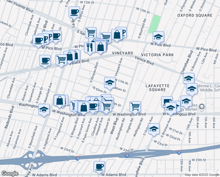 map of restaurants, bars, coffee shops, grocery stores, and more near 1745 Vineyard Avenue in Los Angeles