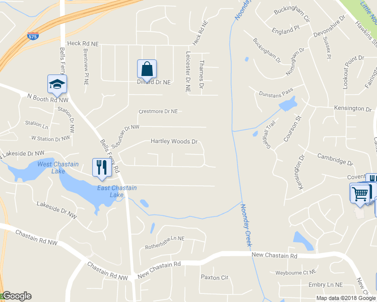 map of restaurants, bars, coffee shops, grocery stores, and more near 59 Jesica Way in Kennesaw