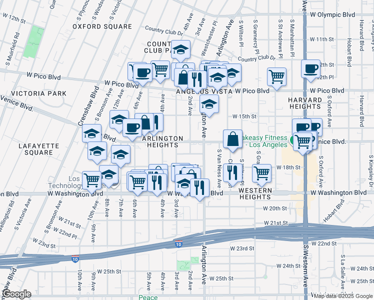 map of restaurants, bars, coffee shops, grocery stores, and more near 1619 2nd Avenue in Los Angeles