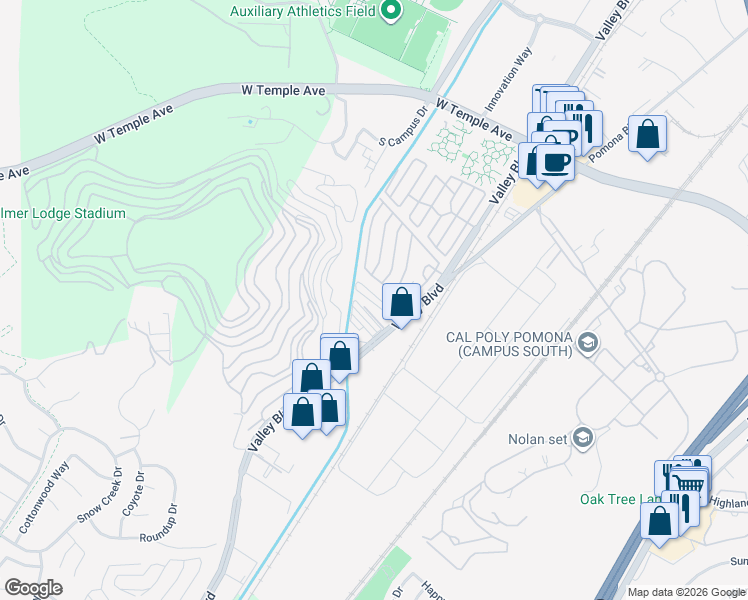 map of restaurants, bars, coffee shops, grocery stores, and more near 3825 Valley Boulevard in Walnut