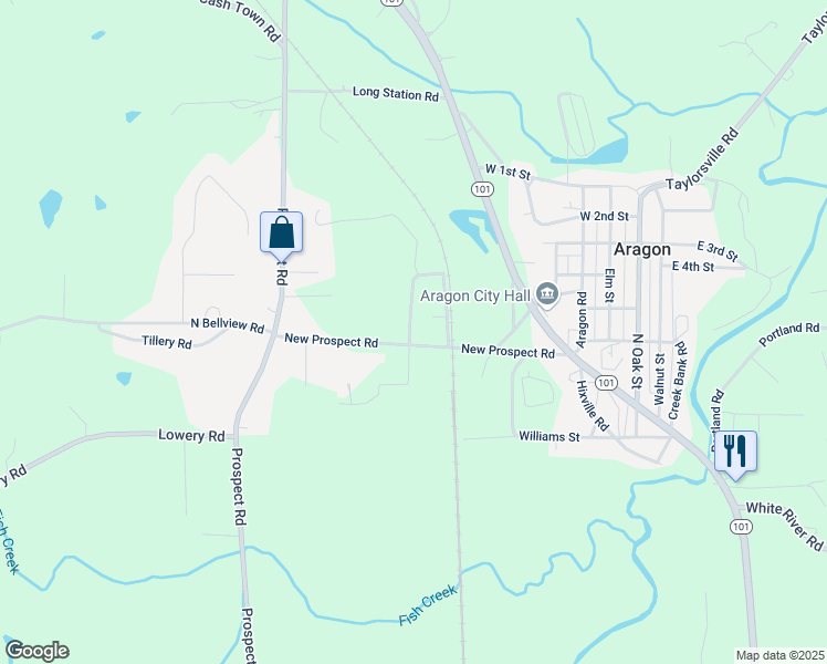 map of restaurants, bars, coffee shops, grocery stores, and more near 195 Prospect Road in Aragon
