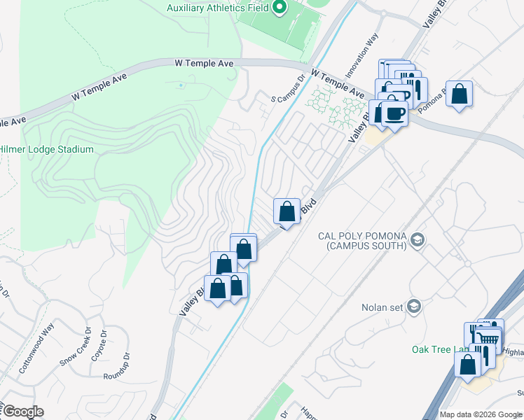 map of restaurants, bars, coffee shops, grocery stores, and more near 3825 Valley Boulevard in Walnut