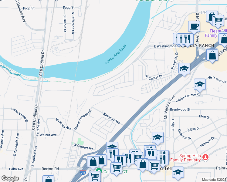 map of restaurants, bars, coffee shops, grocery stores, and more near in Colton
