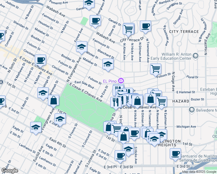 map of restaurants, bars, coffee shops, grocery stores, and more near 451 North Concord Street in Los Angeles