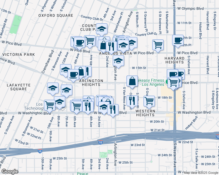 map of restaurants, bars, coffee shops, grocery stores, and more near in Los Angeles