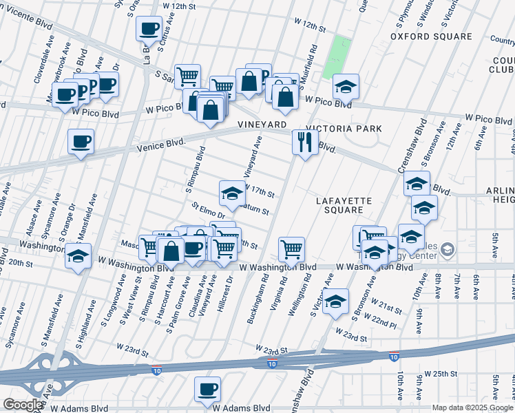 map of restaurants, bars, coffee shops, grocery stores, and more near 4547 Saint Elmo Drive in Los Angeles